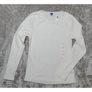 Old Navy Ivory Fitted Brushed Cotton Blend Long Sleeve Top Womens Size L